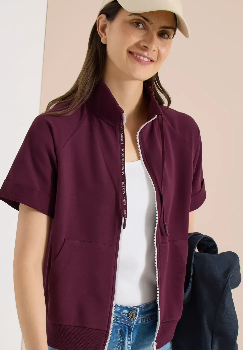 Kurzarm Sweatjacke mit Zipper