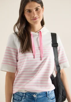 Kurzarm Sweatshirt mit Kapuze und Streifen