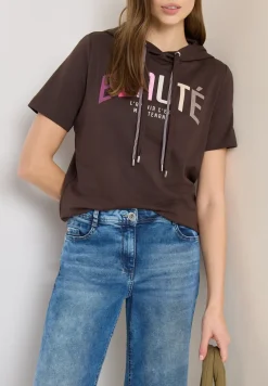 Kurzarm T-Shirt mit Kapuze und Print