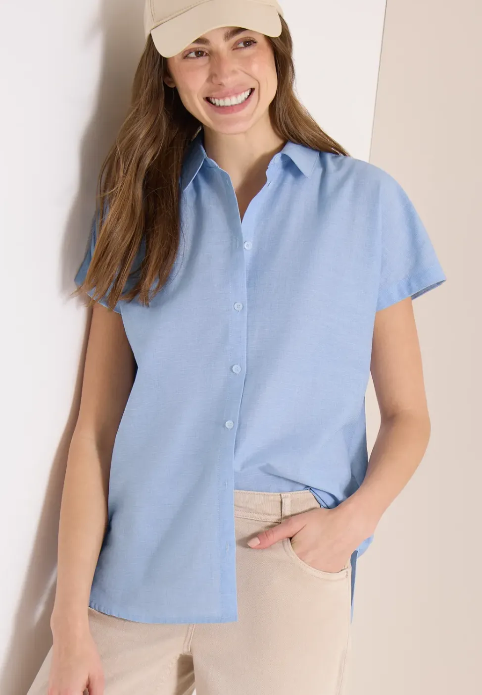 Kurzarm Bluse in Chambrayqualität