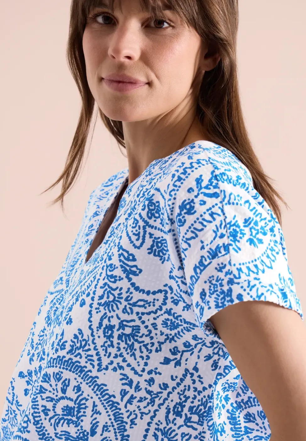 Kurzarm Bluse in Seersuckerqualität