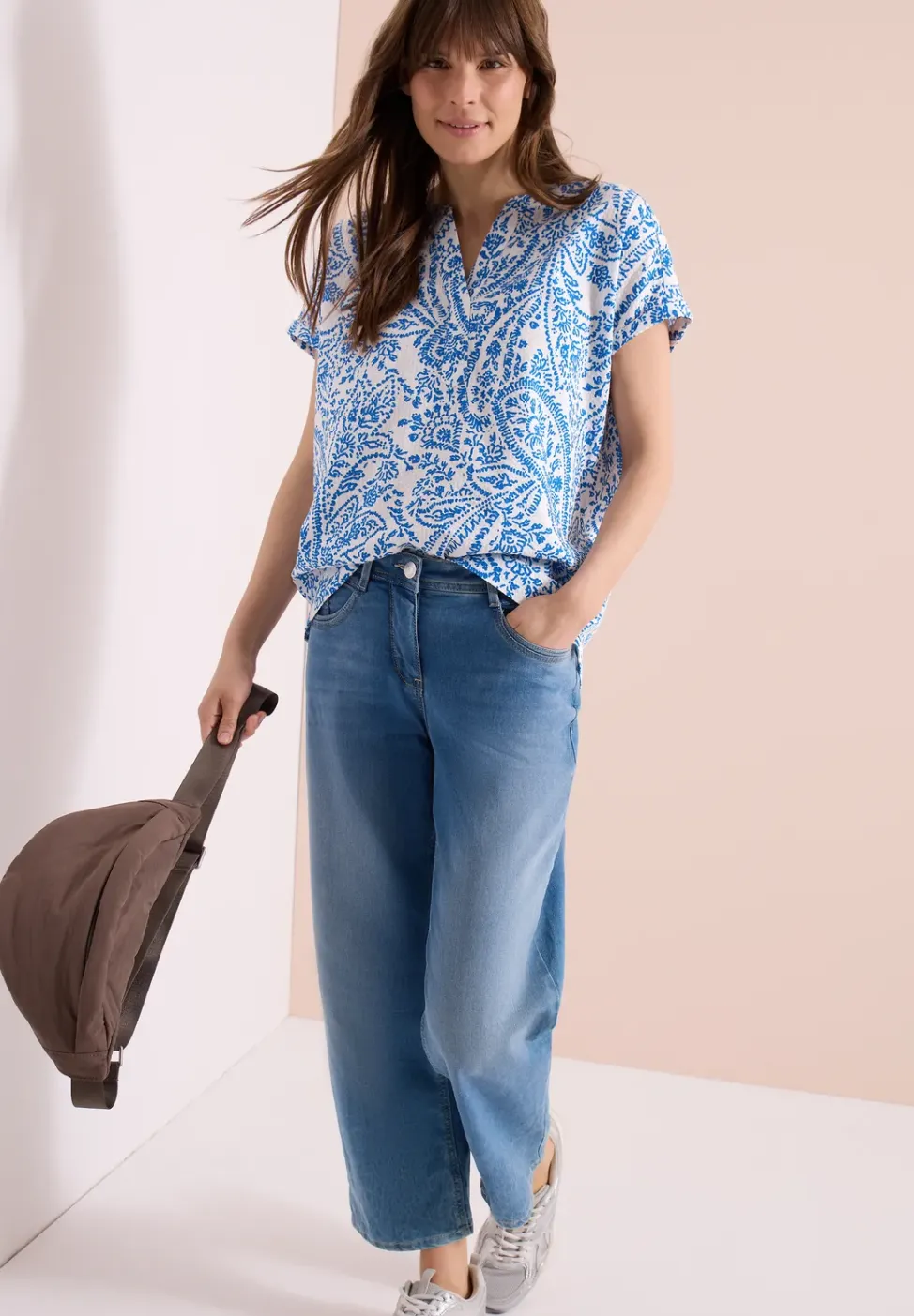 Kurzarm Bluse in Seersuckerqualität