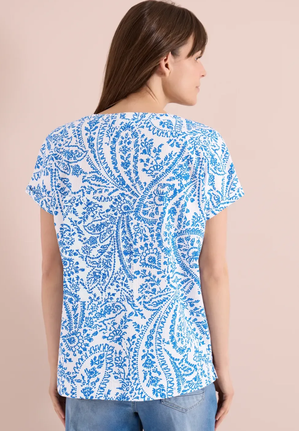 Kurzarm Bluse in Seersuckerqualität