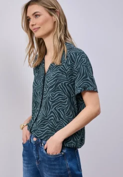 Kurzarm Bluse mit Bowling-Kragen