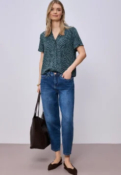 Kurzarm Bluse mit Bowling-Kragen