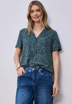 Kurzarm Bluse mit Bowling-Kragen