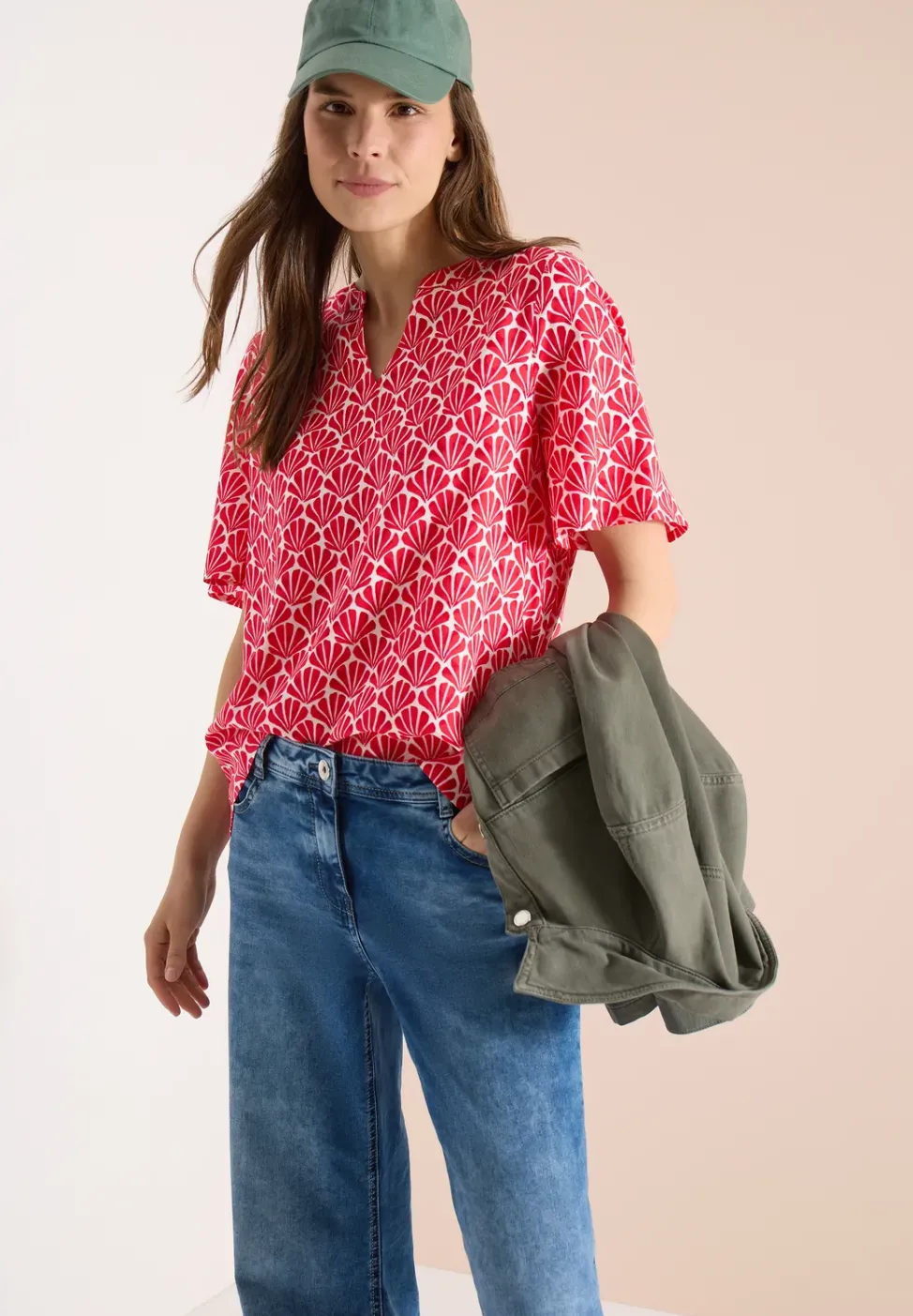 Kurzarm Bluse mit Muschelprint