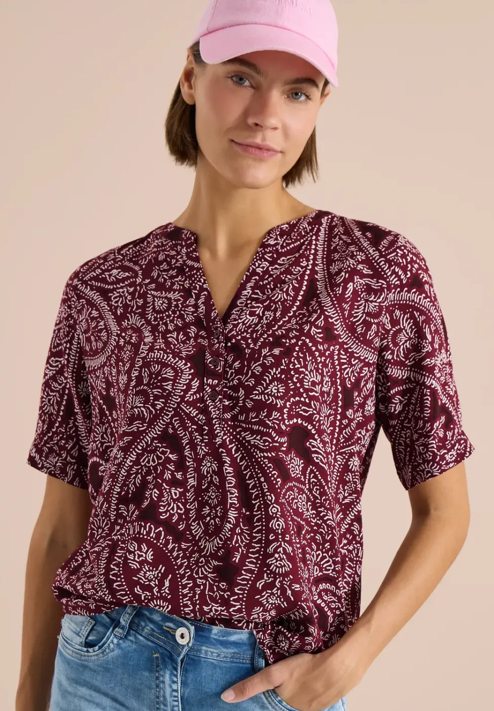 Kurzarm Bluse mit Paisley Print