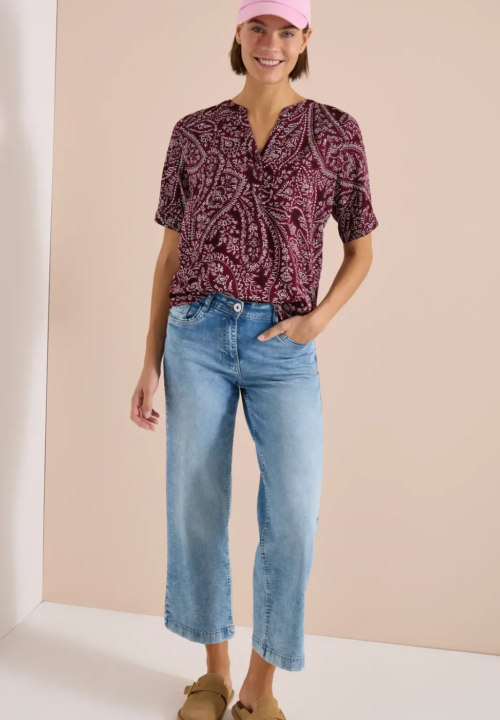 Kurzarm Bluse mit Paisley Print