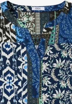 Kurzarm Bluse mit Patchwork-Print