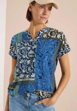 Kurzarm Bluse mit Patchwork-Print