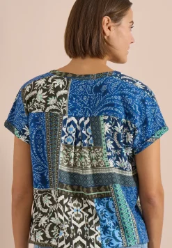 Kurzarm Bluse mit Patchwork-Print