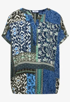 Kurzarm Bluse mit Patchwork-Print