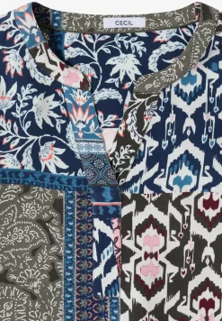 Kurzarm Bluse mit Patchwork-Print