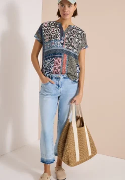 Kurzarm Bluse mit Patchwork-Print