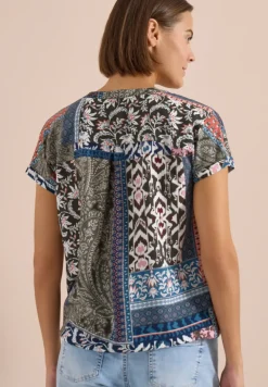 Kurzarm Bluse mit Patchwork-Print