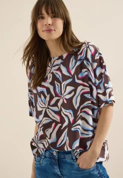 Kurzarm Bluse mit Print und Knöpfen