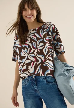 Kurzarm Bluse mit Print und Knöpfen