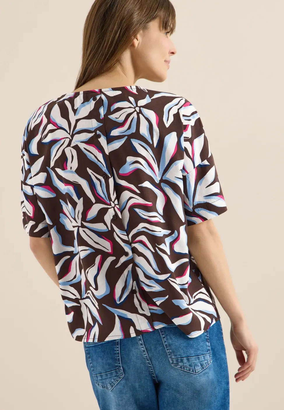 Kurzarm Bluse mit Print und Knöpfen
