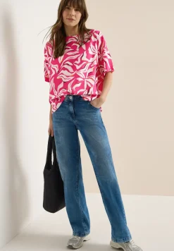 Kurzarm Bluse mit Print und Knöpfen