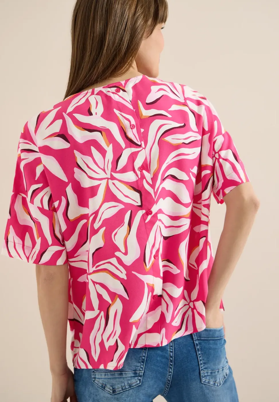Kurzarm Bluse mit Print und Knöpfen