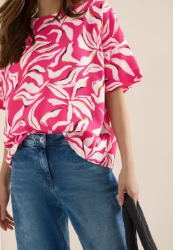Kurzarm Bluse mit Print und Knöpfen