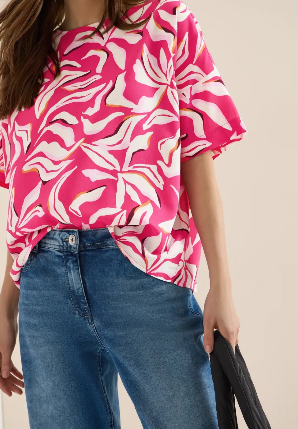 Kurzarm Bluse mit Print und Knöpfen
