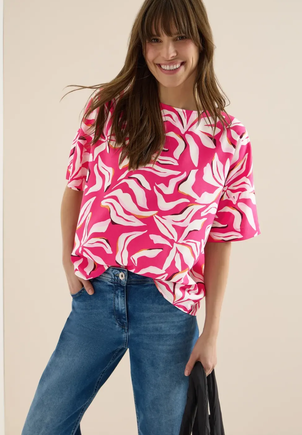 Kurzarm Bluse mit Print und Knöpfen