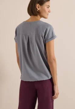 Kurzarm Bluse mit Split Neck