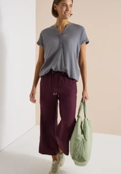 Kurzarm Bluse mit Split Neck