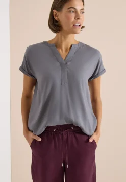 Kurzarm Bluse mit Split Neck
