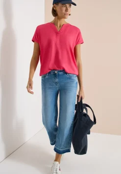 Kurzarm Bluse mit Split Neck