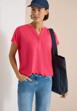 Kurzarm Bluse mit Split Neck