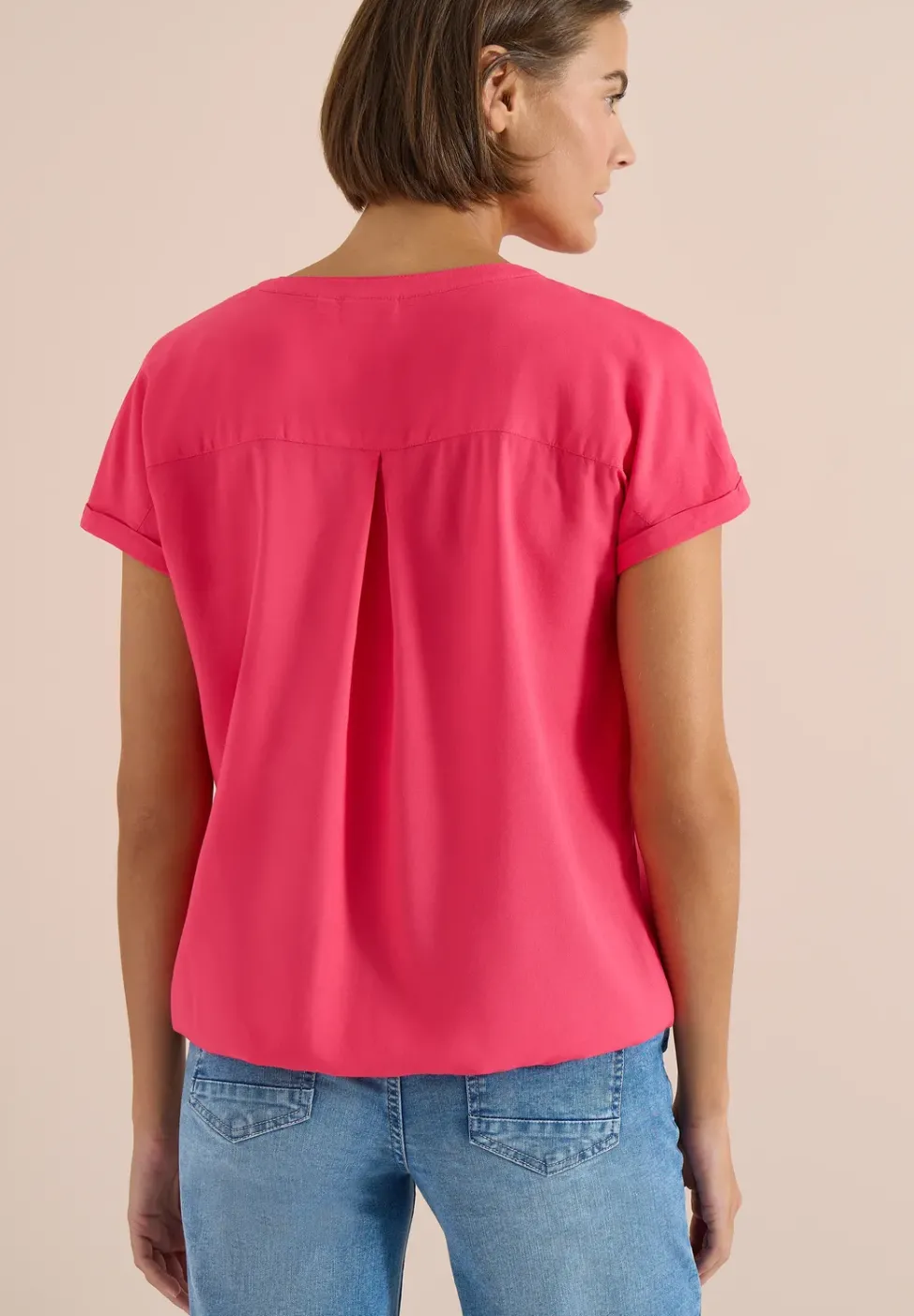 Kurzarm Bluse mit Split Neck