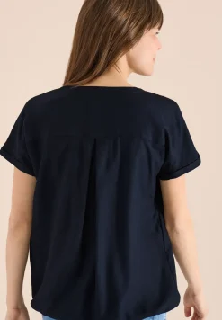 Kurzarm Bluse mit Split Neck