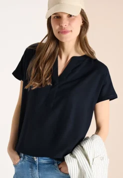 Kurzarm Bluse mit Split Neck
