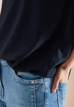 Kurzarm Bluse mit Split Neck