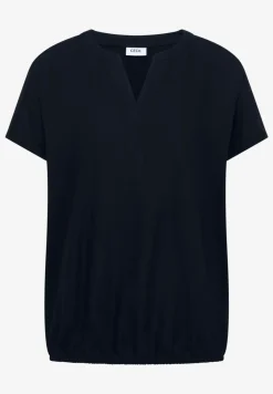 Kurzarm Bluse mit Split Neck