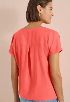 Kurzarm Bluse mit Split Neck