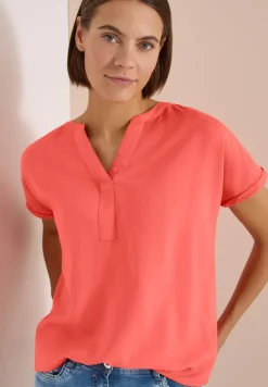 Kurzarm Bluse mit Split Neck