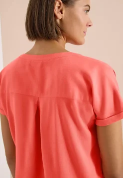Kurzarm Bluse mit Split Neck