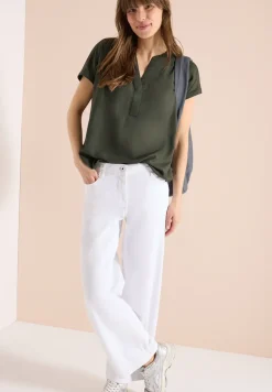 Kurzarm Bluse mit Split Neck