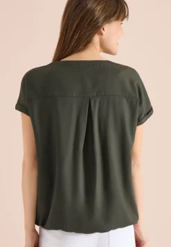 Kurzarm Bluse mit Split Neck