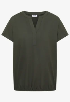 Kurzarm Bluse mit Split Neck