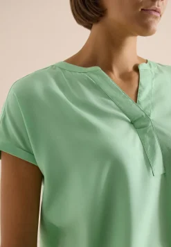 Kurzarm Bluse mit Split Neck