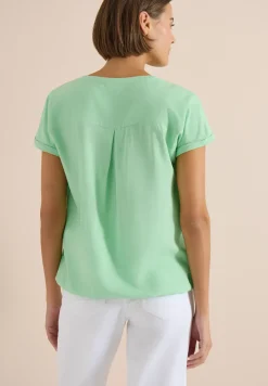 Kurzarm Bluse mit Split Neck