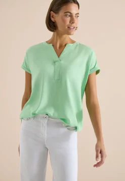 Kurzarm Bluse mit Split Neck