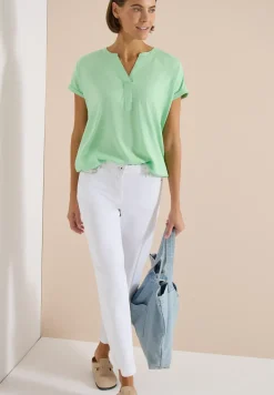 Kurzarm Bluse mit Split Neck