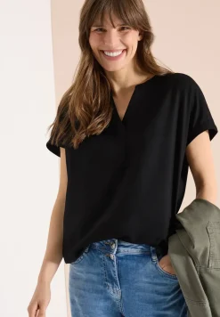 Kurzarm Bluse mit Split Neck
