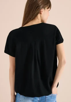 Kurzarm Bluse mit Split Neck